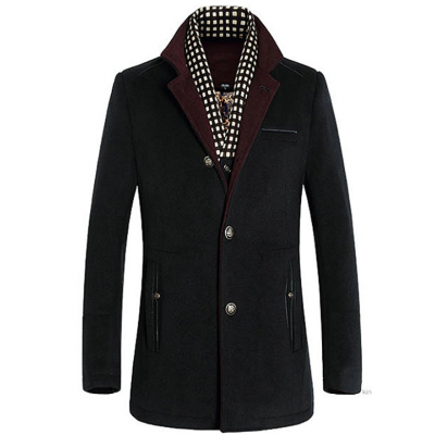 APTRO Men's Business Contrast Collar Single-breasted Wool Coat